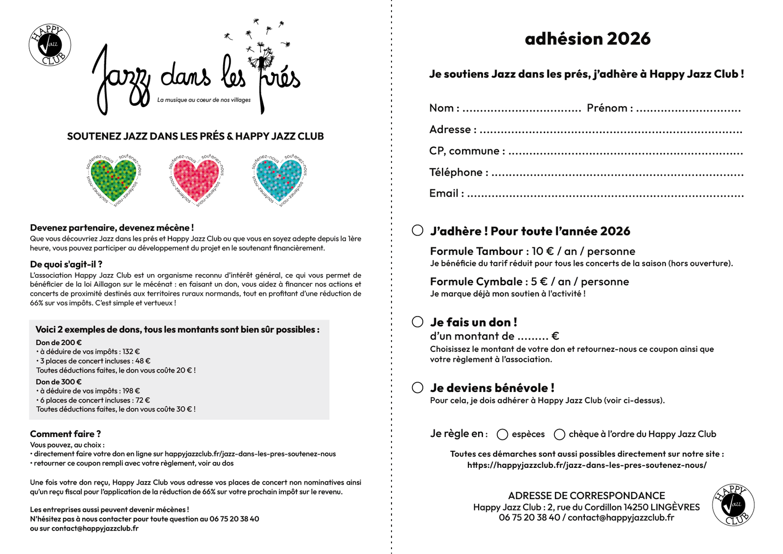 Adhesion 2026 Jazz dans les prés Happy Jazz Club